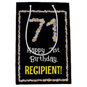 Sac Cadeau Moyen 71e anniversaire : Floral Flowers Numéro, Nom pers