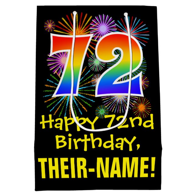 Sac Cadeau Moyen 72e anniversaire : Fun Motif Fireworks + Rainbow 7 (Dos)