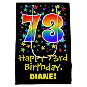 Sac Cadeau Moyen 73e anniversaire : Colorful Stars Motif & Rainbow 