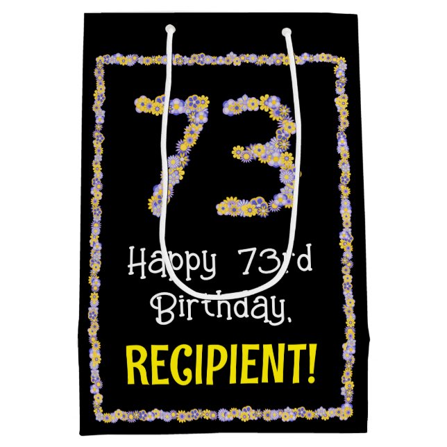 Sac Cadeau Moyen 73e anniversaire : Floral Flowers Numéro, Nom pers (Dos)