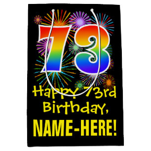 Sac Cadeau Moyen 73e Anniversaire : Motif de feux d'artifice amusan