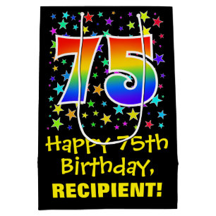 Sac Cadeau Moyen 75e anniversaire : Colorful Stars Motif & Rainbow 