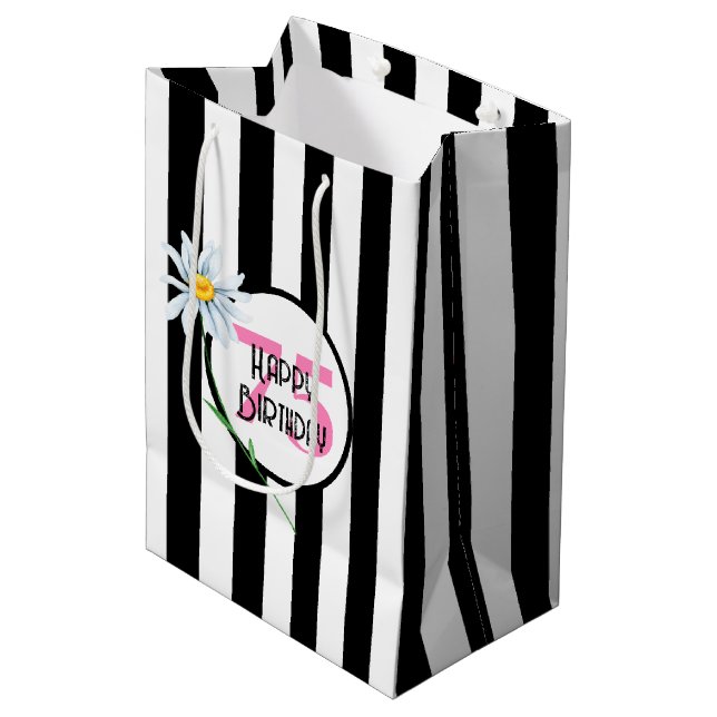 Sac Cadeau Moyen 75e anniversaire Stripes noir et blanc (Devant Angle)