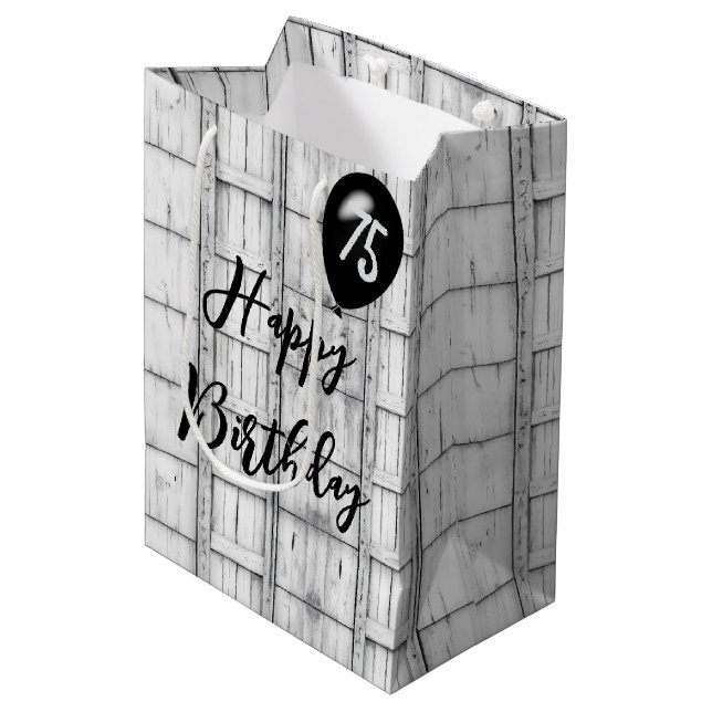 Sac Cadeau Moyen 75e anniversaire symétrique Motif de bois rustique (Devant Angle)