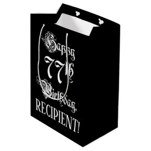 Sac Cadeau Moyen 77e anniversaire : fantaisie, élégant script + Nom