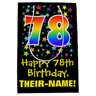 Sac Cadeau Moyen 78e anniversaire : Colorful Stars Motif & Rainbow 