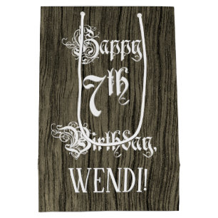 Sac Cadeau Moyen 7e anniversaire : Fancy, Faux Wood Look + Custom N