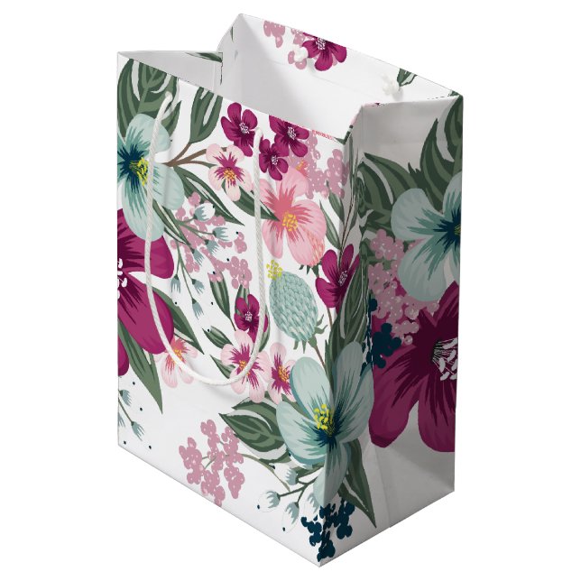Sac Cadeau Moyen 7lx4.5wx10h Sac-cadeau moyen Fleurs tropicales sur (Dos Angle)