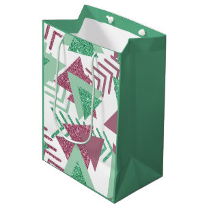 Sac Cadeau Moyen 80s Abstraits frais Motif de formes rose et vert
