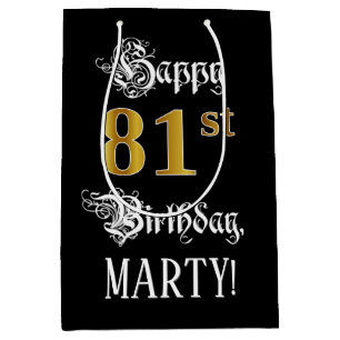 Sac Cadeau Moyen 81e anniversaire ~ Script fantaisie; Faux Gold Loo