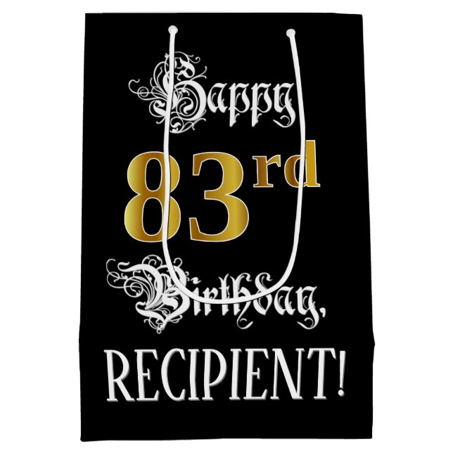Sac Cadeau Moyen 83e anniversaire ~ Script fantaisie; Faux Gold Loo (Dos)