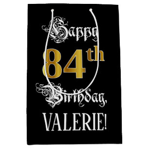 Sac Cadeau Moyen 84e anniversaire ~ Script fantaisie; Faux Gold Loo