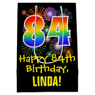 Sac Cadeau Moyen 84ème anniversaire : Fun Fireworks Motif + Rainbow