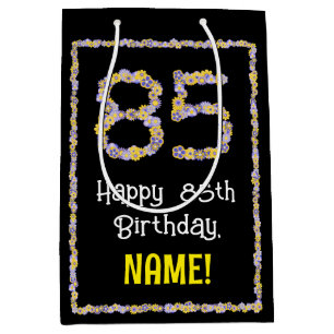 Sac Cadeau Moyen 85e anniversaire : Floral Flowers Numéro, Nom pers