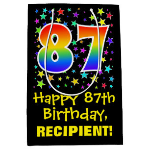 Sac Cadeau Moyen 87e anniversaire : Colorful Stars Motif & Rainbow 