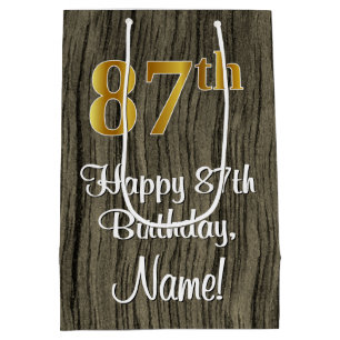 Sac Cadeau Moyen 87e anniversaire : Elégant look d'or Faux #, Faux 