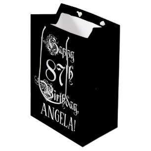 Sac Cadeau Moyen 87e anniversaire : fantaisie, élégant script + Nom