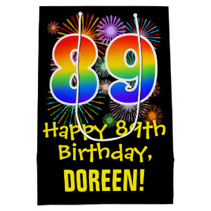 Sac Cadeau Moyen 89ème anniversaire : Fun Fireworks Motif + Rainbow