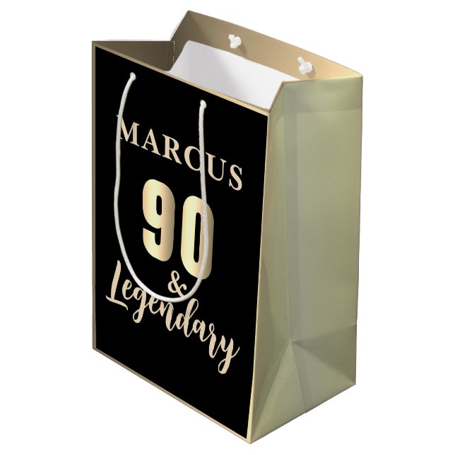 Sac Cadeau Moyen 90 & Legendary Gold 90th Birthday (Dos Angle)