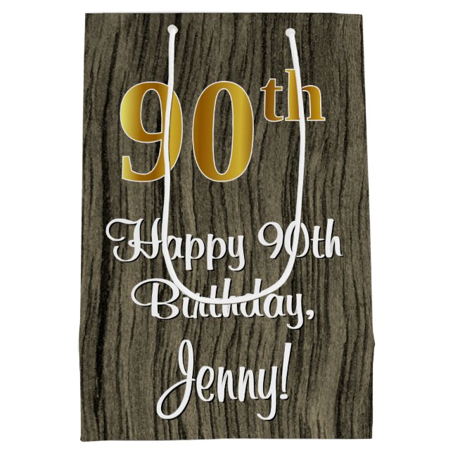 Sac Cadeau Moyen 90e anniversaire : Elégant Faux Gold Look #, Faux  (Dos)