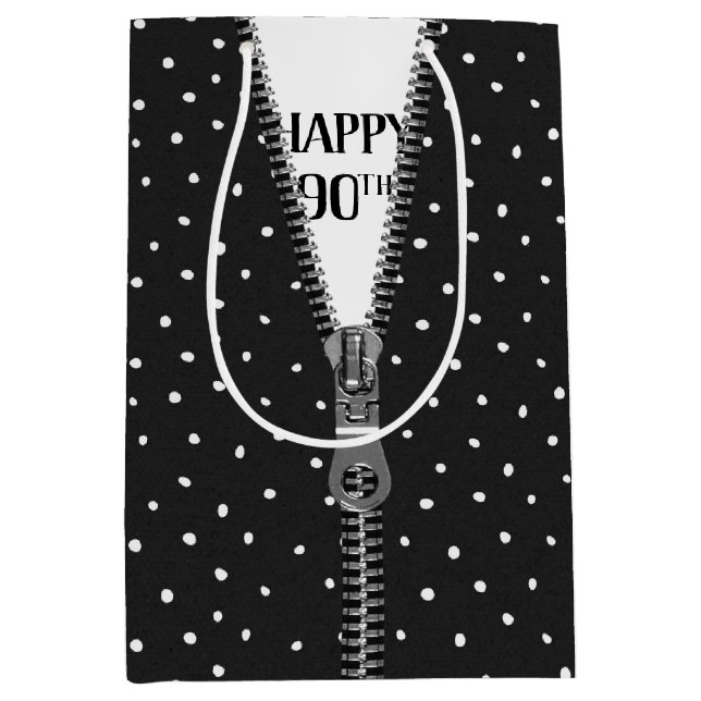 Sac Cadeau Moyen 90e anniversaire Zipper en Pois (Devant)