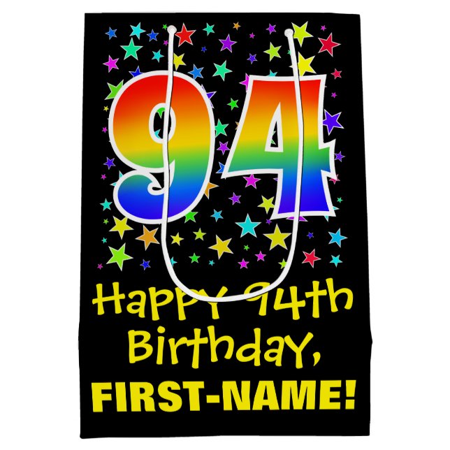 Sac Cadeau Moyen 94e anniversaire : Colorful Stars Motif & Rainbow  (Dos)