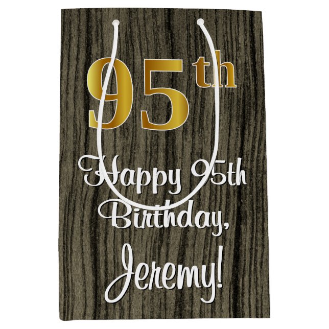 Sac Cadeau Moyen 95th Birthday : Elegant Faux Gold Look #, Faux Woo (Devant)