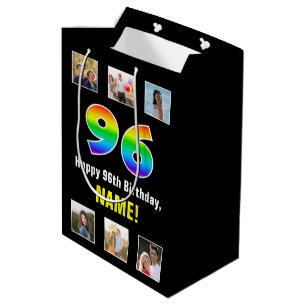 Sac Cadeau Moyen 96e anniversaire : Arc-en-ciel "96", photos person