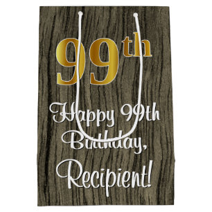 Sac Cadeau Moyen 99e anniversaire : Elégant look d'or Faux #, Faux