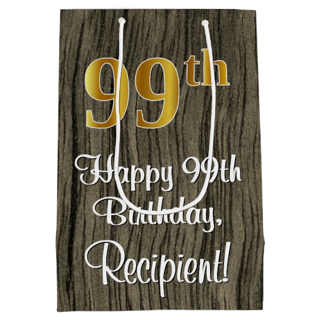 Sac Cadeau Moyen 99e anniversaire : Elégant look d'or Faux #, Faux  (Dos)