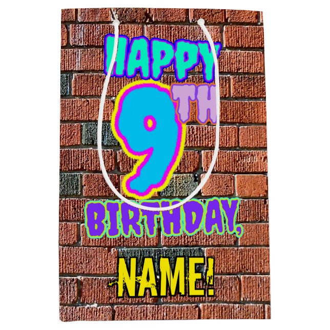 Sac Cadeau Moyen 9e anniversaire : Amusant, Graffiti urbain inspiré (Devant)