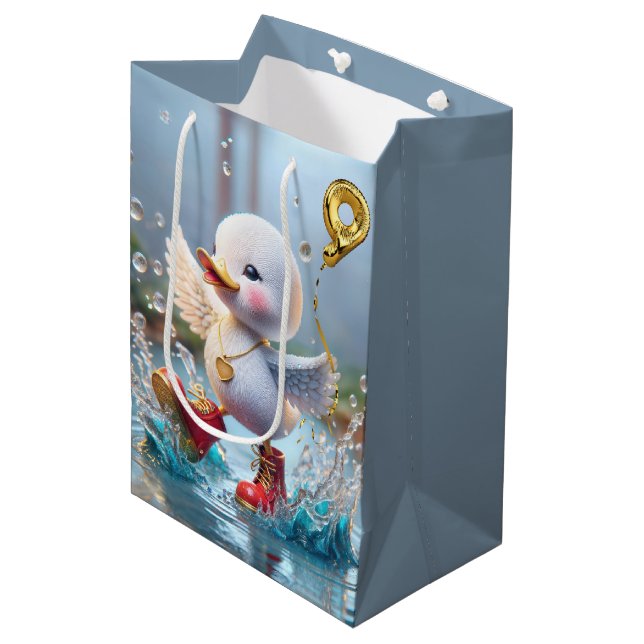 Sac Cadeau Moyen 9e anniversaire Duckking Dancing in a Puddle (Devant Angle)