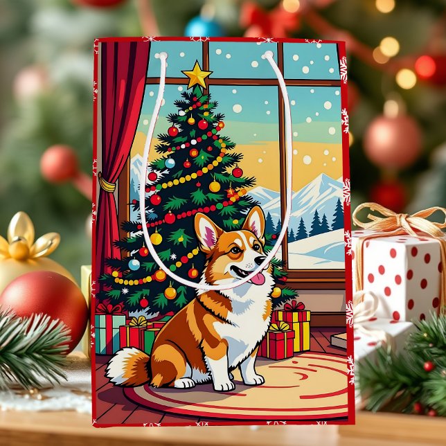 Sac Cadeau Moyen A Cute Festive Corgi Christmas (Créateur téléchargé)