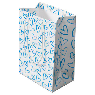 Sac Cadeau Moyen à Motif Cœur Bleu