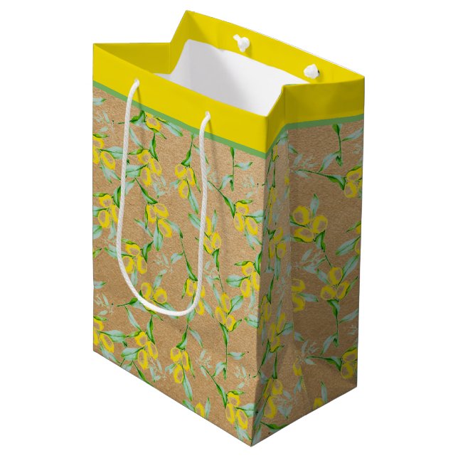 Sac cadeau moyen à motif de citrons (Devant Angle)