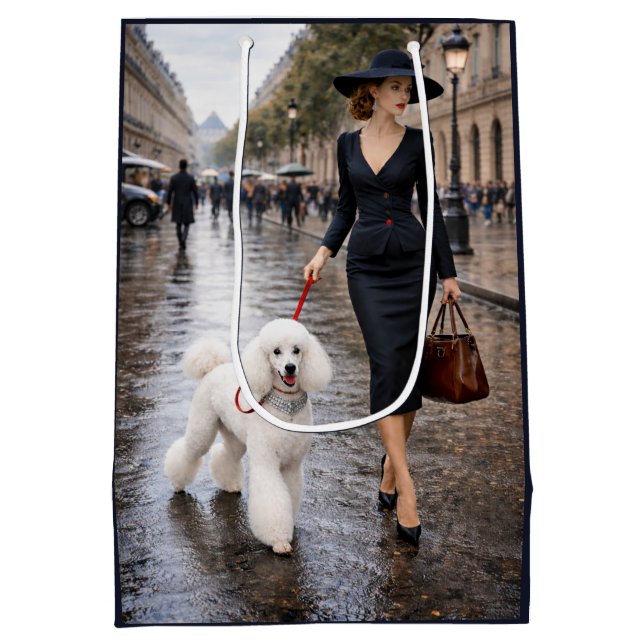 Sac Cadeau Moyen A Rainy Day In Paris, Poodle  (Dos)