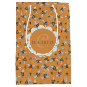 Sac Cadeau Moyen Abeille à Miel Bourdonnante Orange Branchée pour l