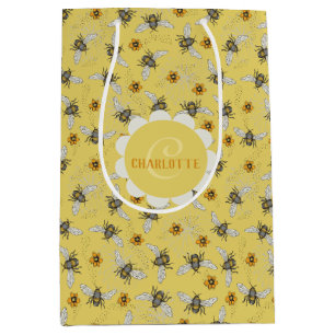 Sac Cadeau Moyen Abeille à miel tendance jaune bourdonnante printem