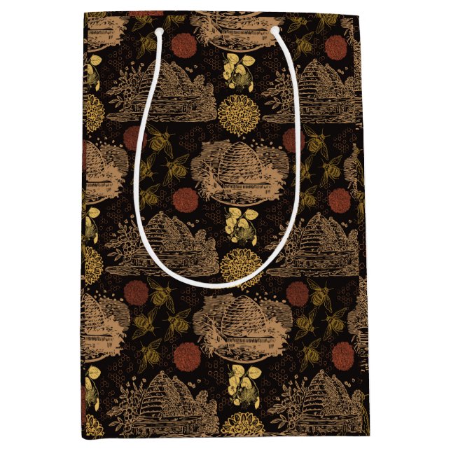 Sac Cadeau Moyen Abeille à miel vintage Noir (Devant)