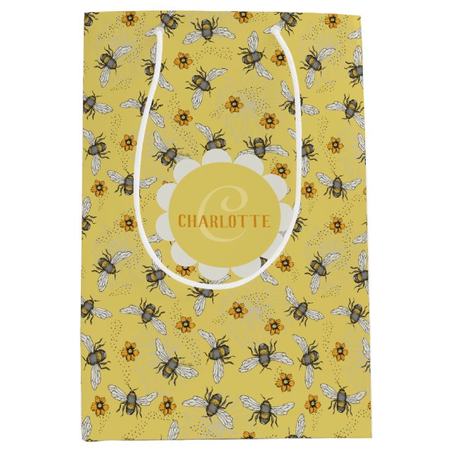 Sac Cadeau Moyen Abeille jaune à la mode bourdonnante de printemps  (Devant)