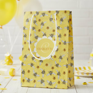 Sac Cadeau Moyen Abeille jaune à la mode bourdonnante printemps et
