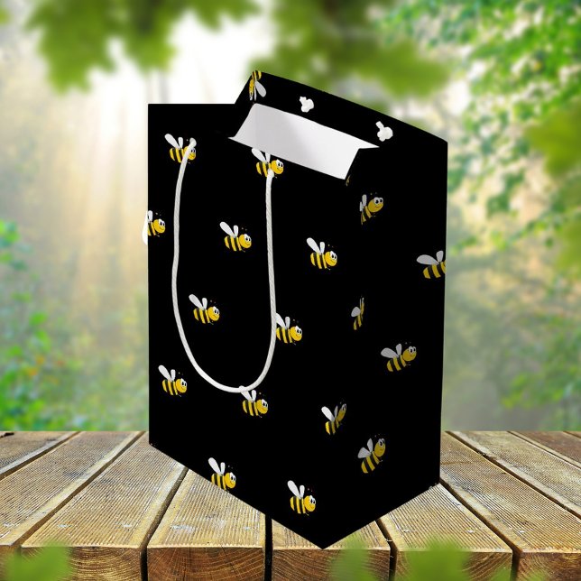 Sac Cadeau Moyen Abeilles noires heureuses mignonnes amusantes  (Créateur téléchargé)