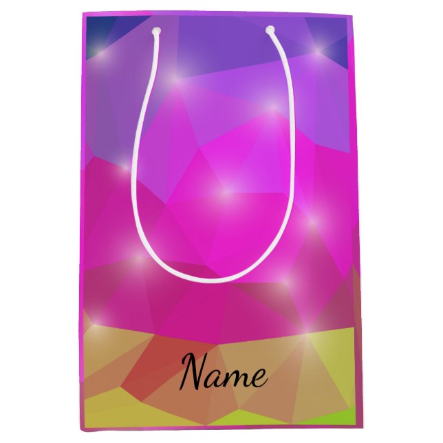 Sac Cadeau Moyen Abstract Geometric Crystal Mosaic in Pink (Devant)