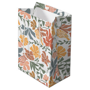 Sac Cadeau Moyen Abstrait Floral & Oiseaux Mi-siècle Motif moderne