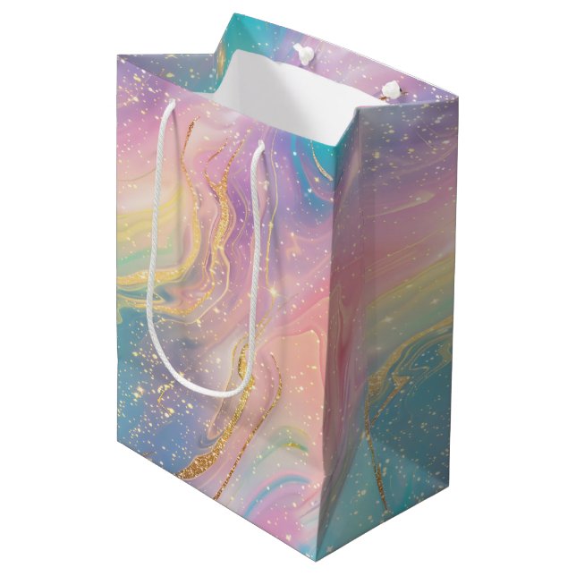 Sac Cadeau Moyen Abstrait Pastel Parties scintillant Motif sans cou (Devant Angle)