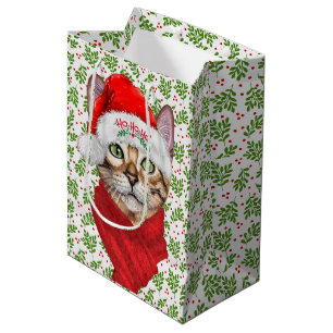 Sac Cadeau Moyen Abyssinian Chat Ho Ho Ho Santa Hat Meowen Noël
