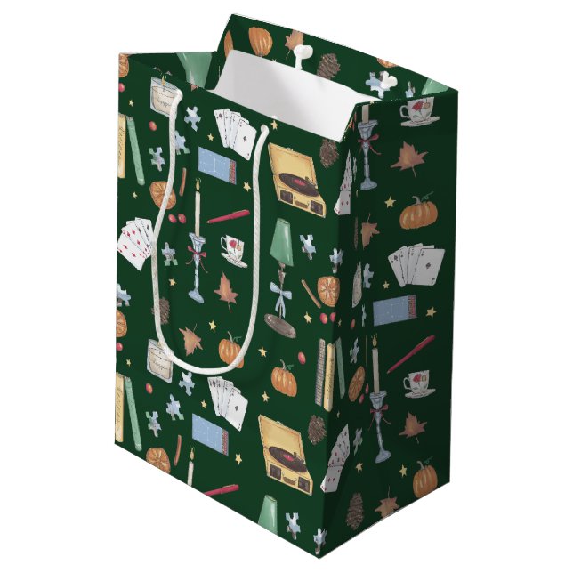 Sac Cadeau Moyen Académie Sombre Automne Vert Triste (Dos Angle)