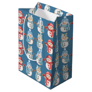 Sac Cadeau Moyen Acier Blue Snowmen - Sac-cadeau moyen