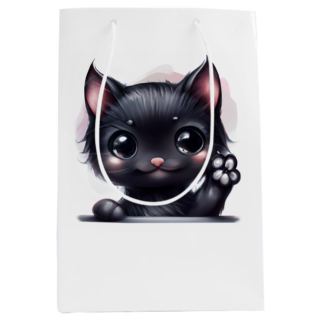 Sac Cadeau Moyen Adorable Kawaii Chat noir (Devant)