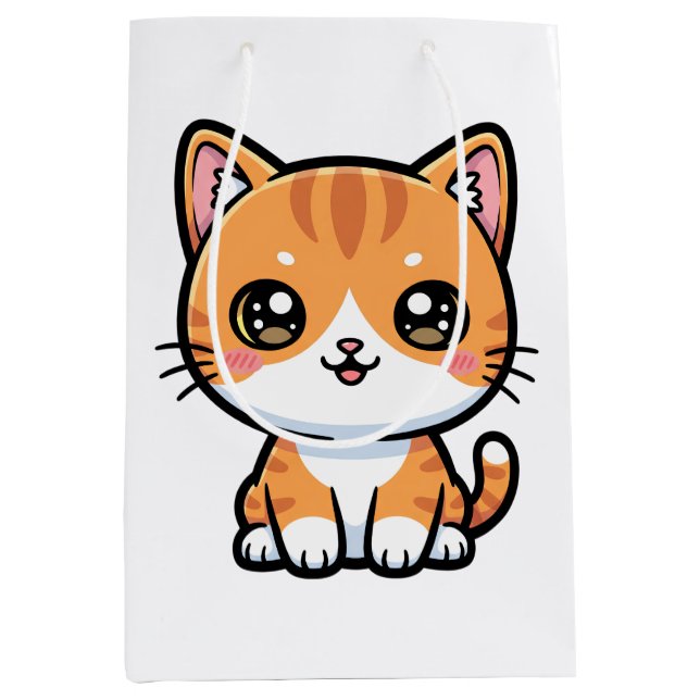 Sac Cadeau Moyen Adorable Kawaii Ginger Cat Cartoon Character (Devant)